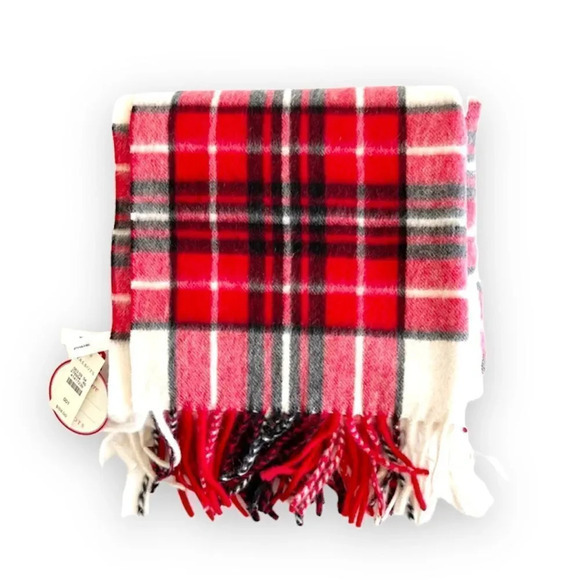 Talbots Pure Cashmere Red Plaid Rectangle Scarf Oversized Warmth Gift Giving New - Picture 8 of 8